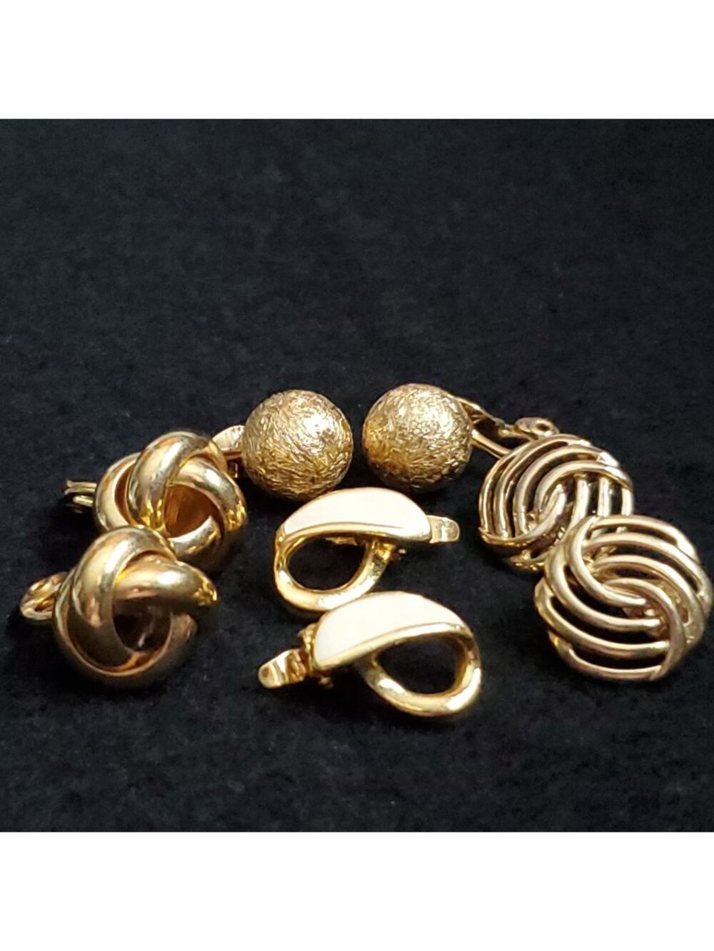 Vintage Monet Earrings Gold Tone Clip On Small Lot of 4 Pair